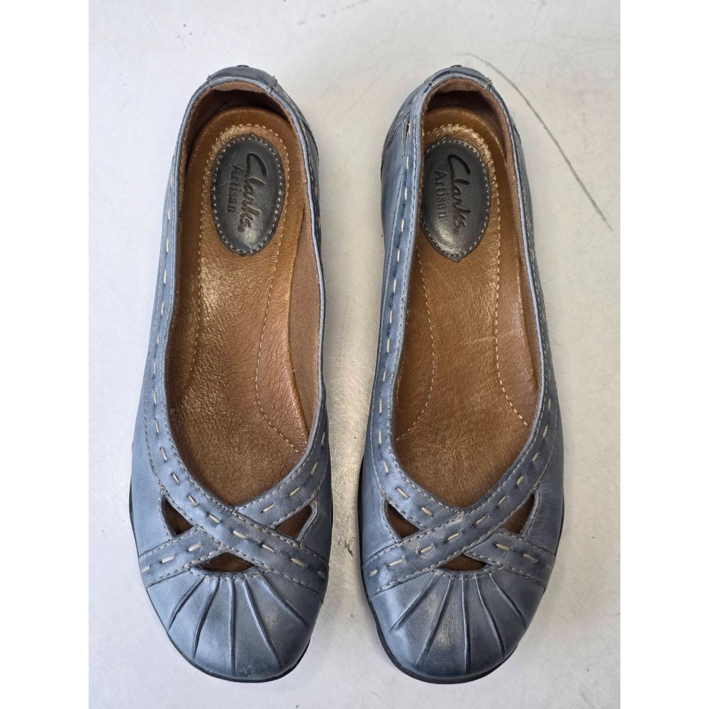 Clarks Artisan Women's Loafers Size 7.5 Blue Black Leather Slip On Ballet Shoes